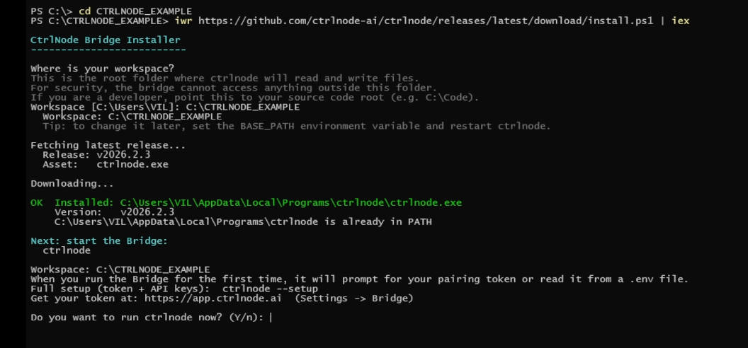 wizard showing the Bridge download command
