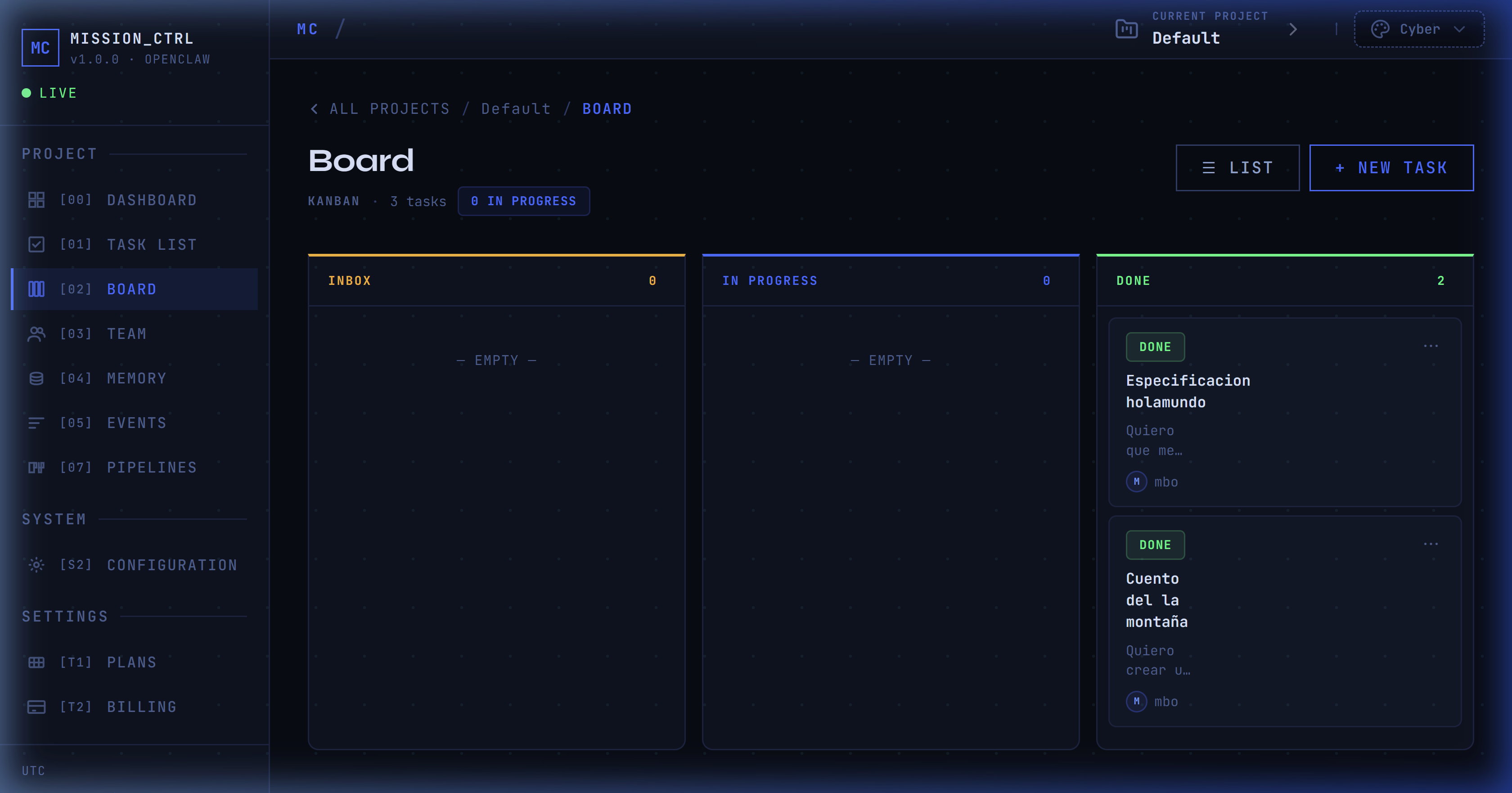 Mission Control Kanban Board