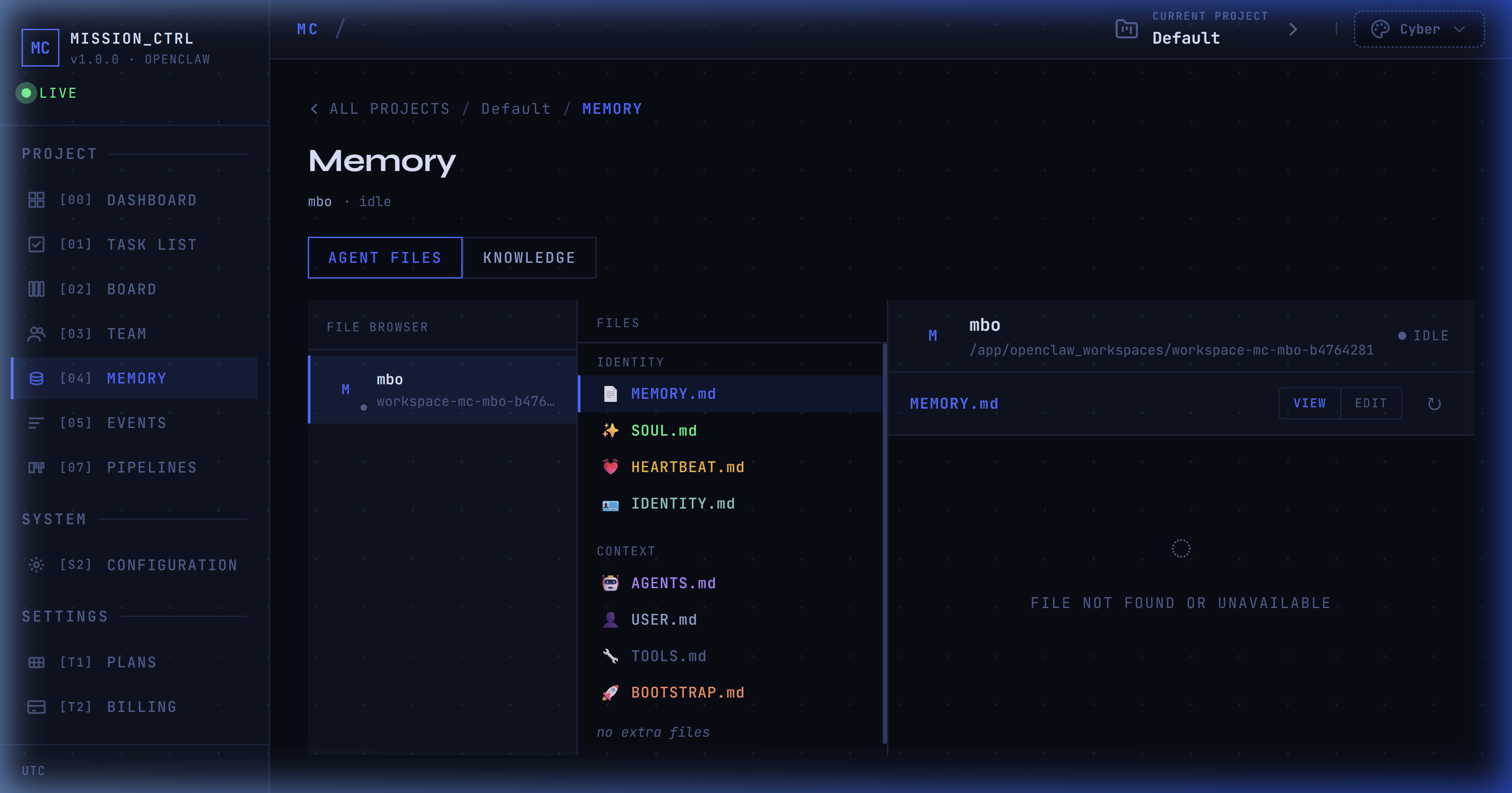 Mission Control Memory Management